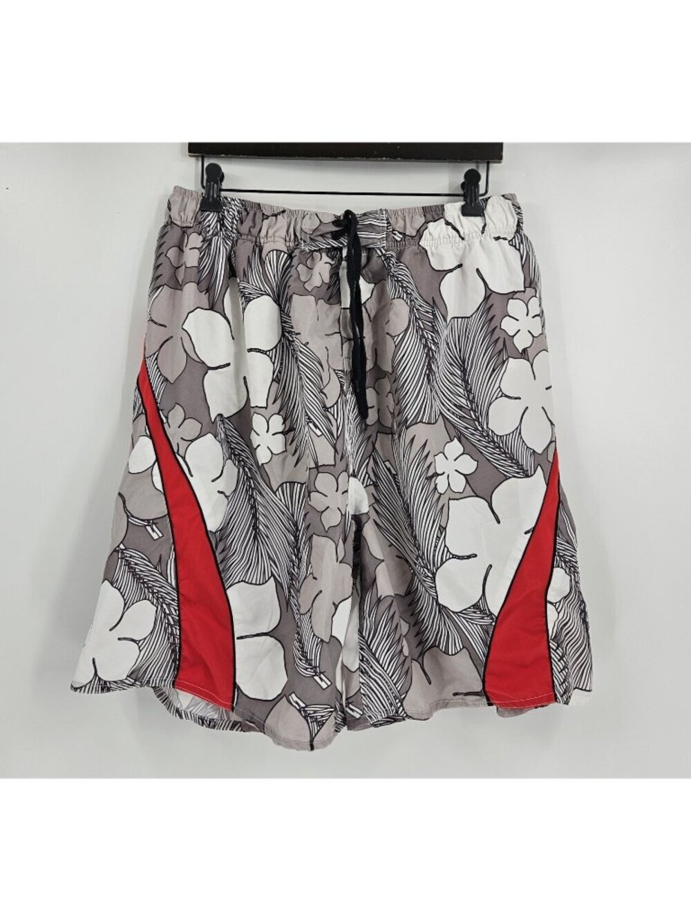 Wave Zone Men's XL Floral Swim Trunks Board Shorts Gray Red Hawaiian Beach
